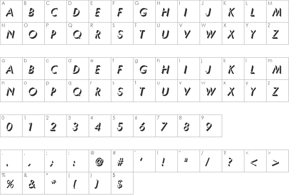 Umber font character map preview