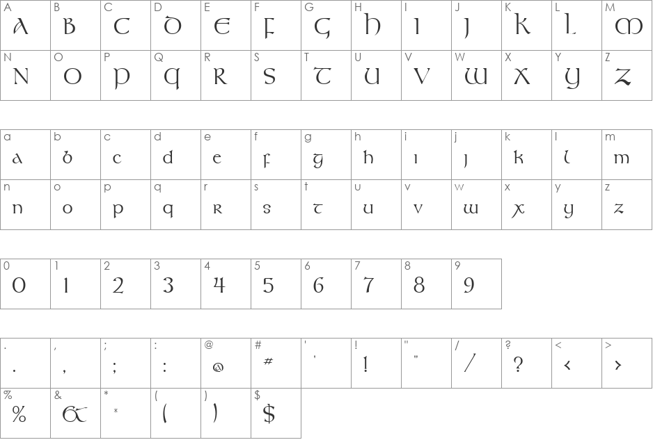 Umber SSi font character map preview