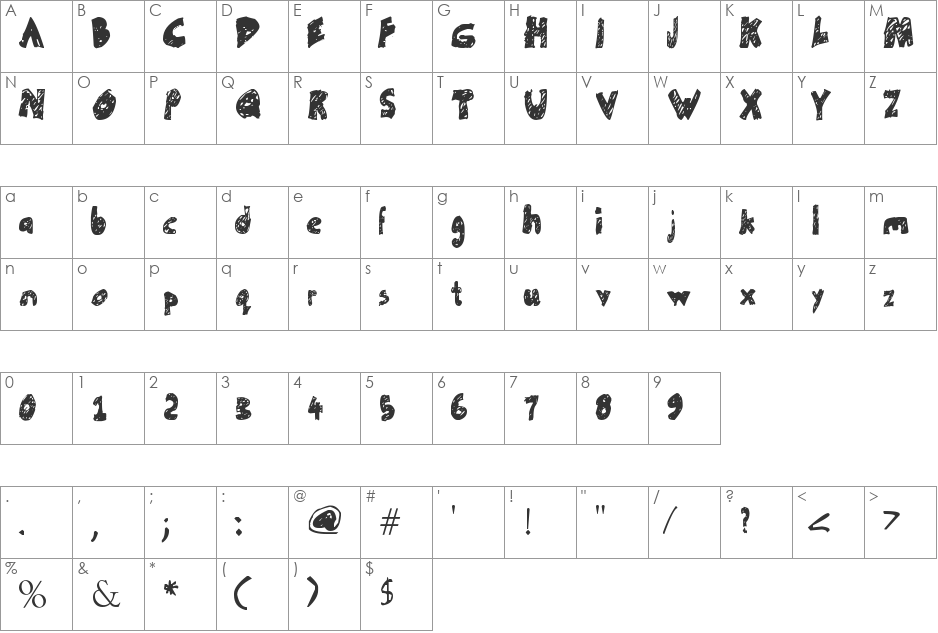 Un-finished font character map preview