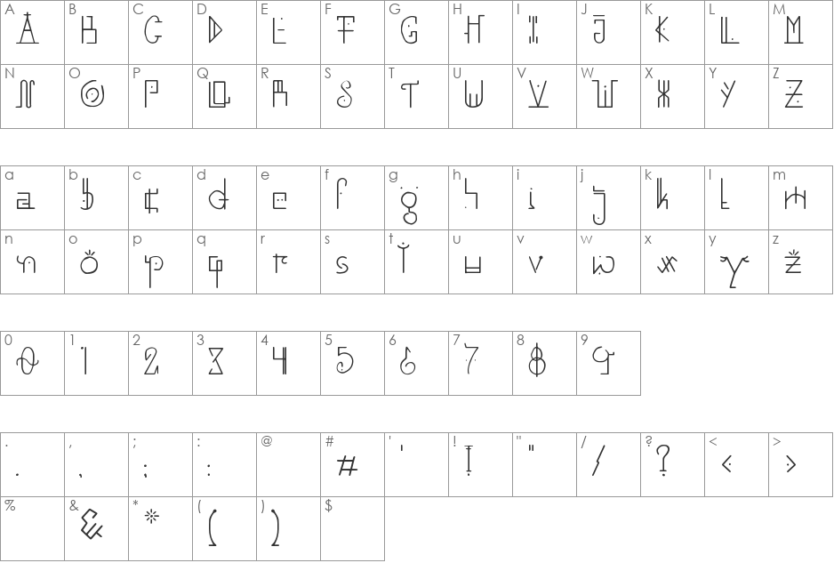 Unai Lines font character map preview