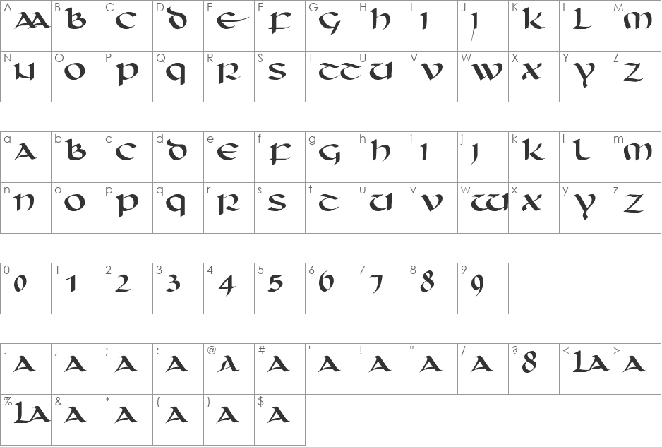 unciaal font character map preview