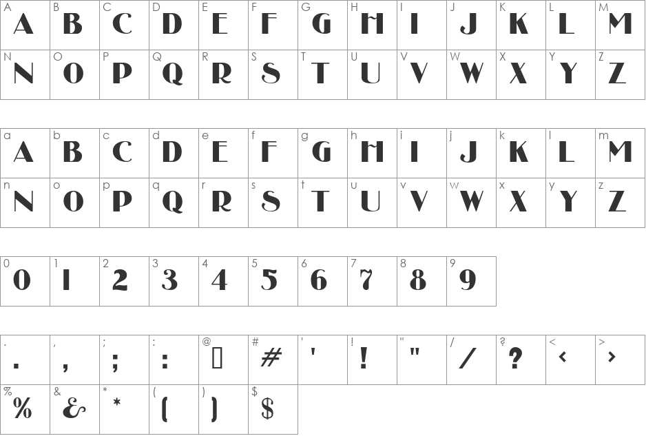 Uncle Bob MF font character map preview