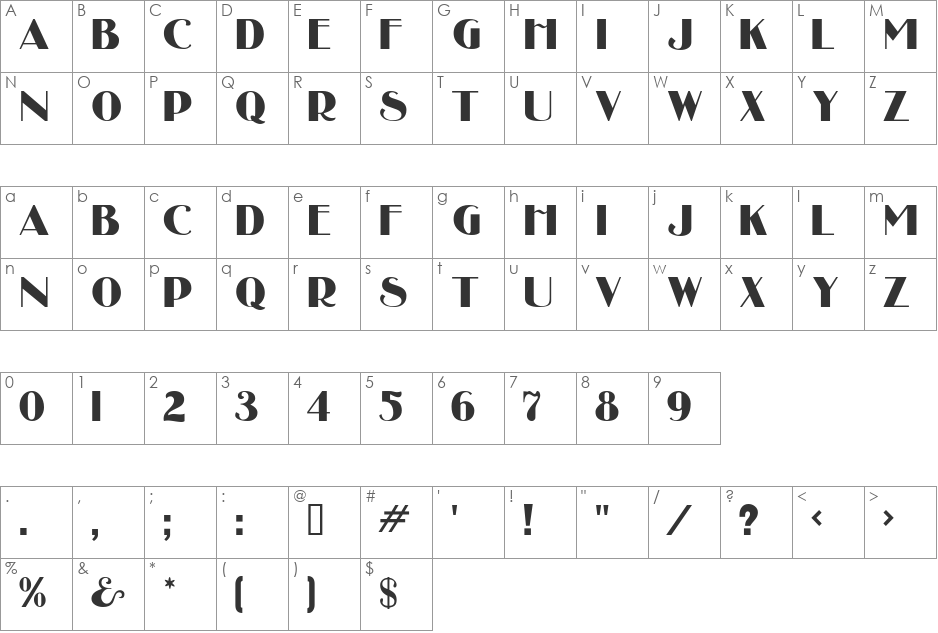 Uncle Bob MF Shadow font character map preview