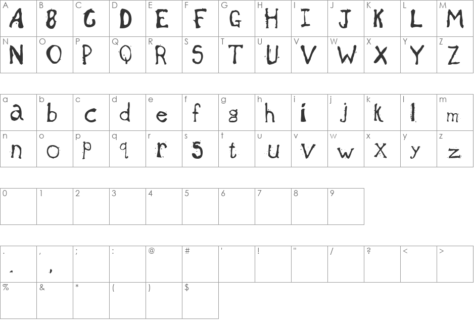 Uncle Tom font character map preview