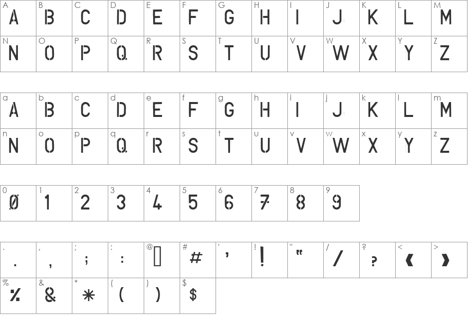 UNCONFORM font character map preview