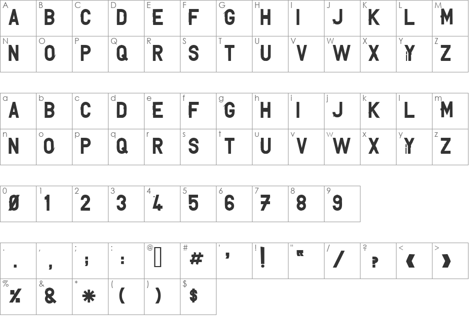 UNCONFORM font character map preview