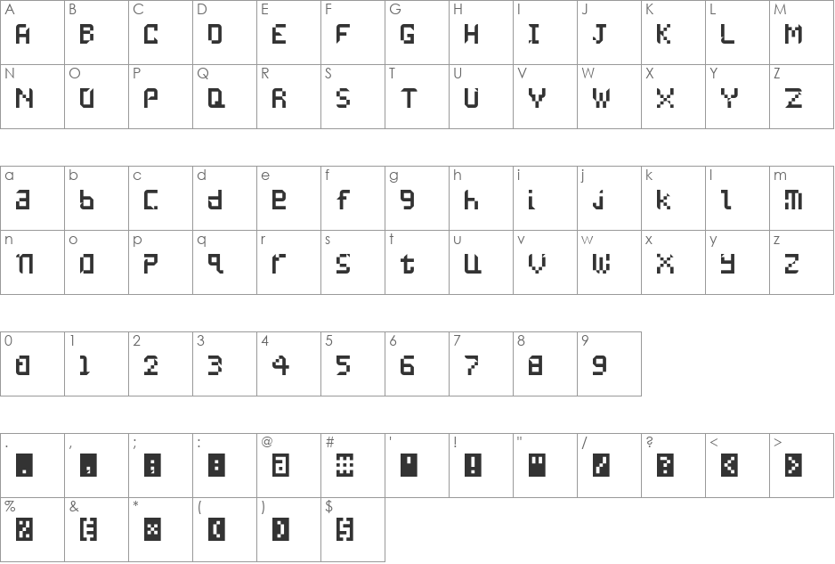 UNDATAME font character map preview