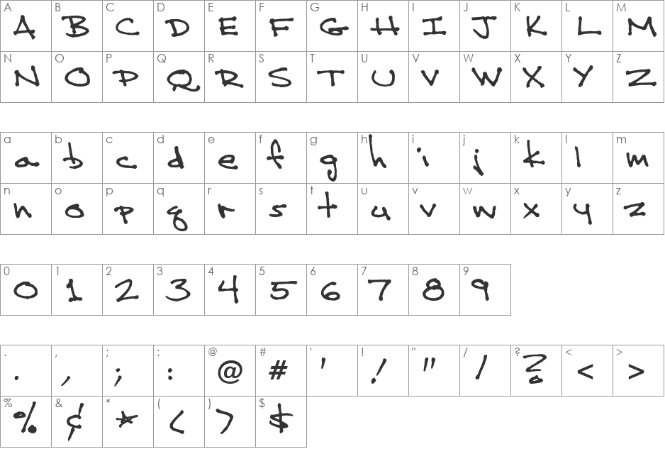 Undercurrent BTN font character map preview