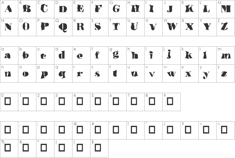 Underwater Love font character map preview