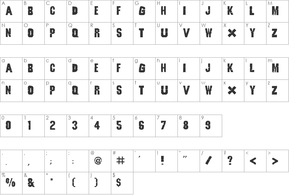 Underworld font character map preview