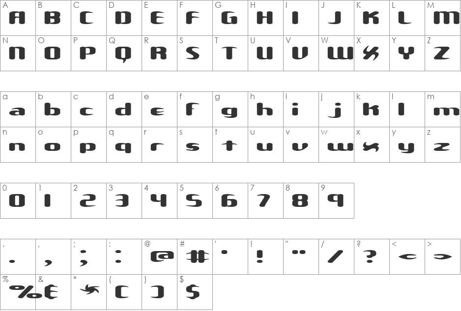 Unexplored Galaxies W (BRK) font character map preview