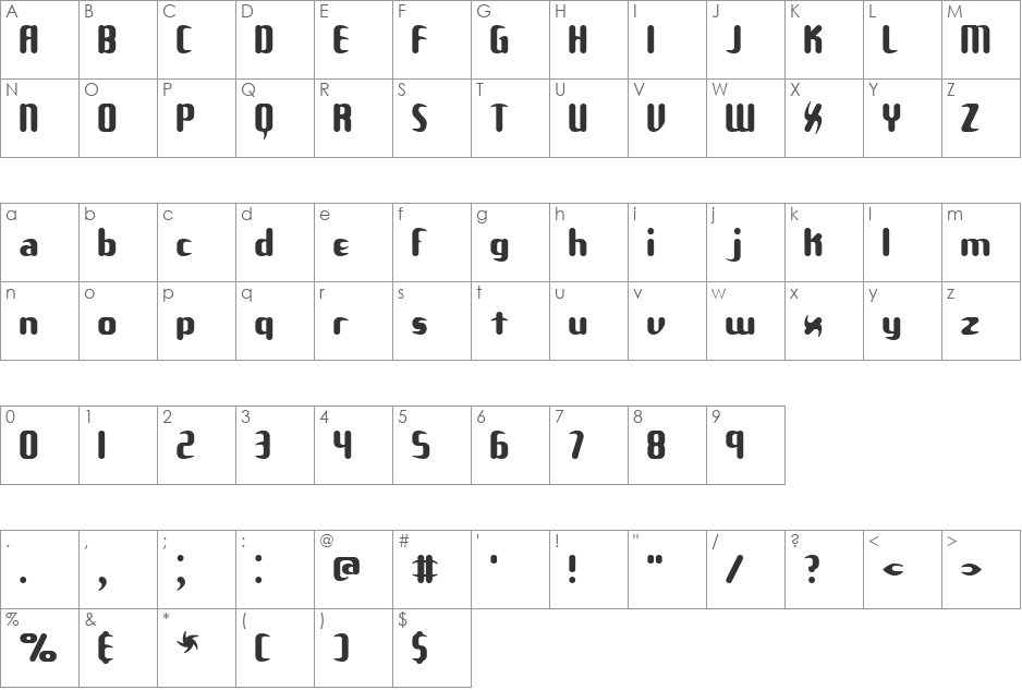 Unexplored Galaxies WO (BRK) font character map preview