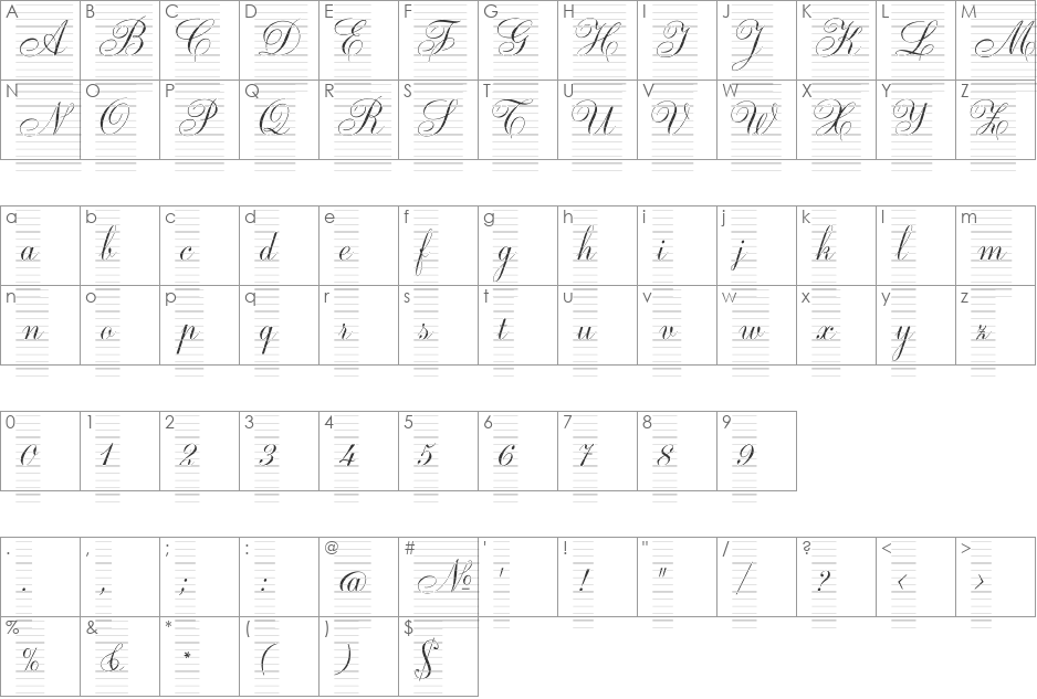 UNI Chu viet tay ly 8 font character map preview