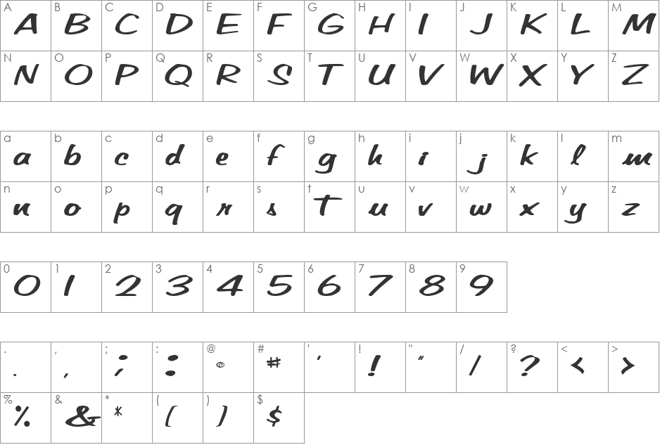 Beta font character map preview