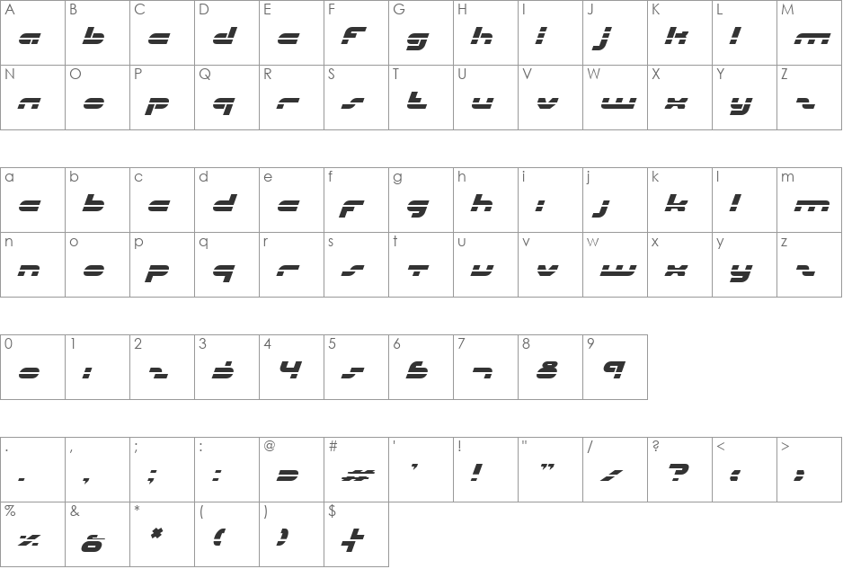 uni-sol laser italic font character map preview