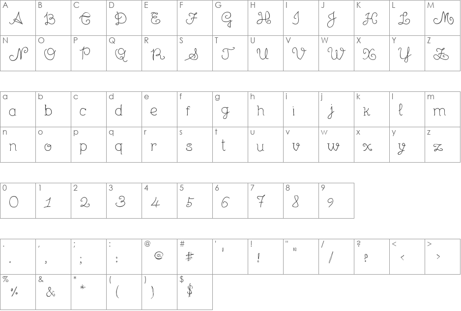 Unic Calligraphy font character map preview
