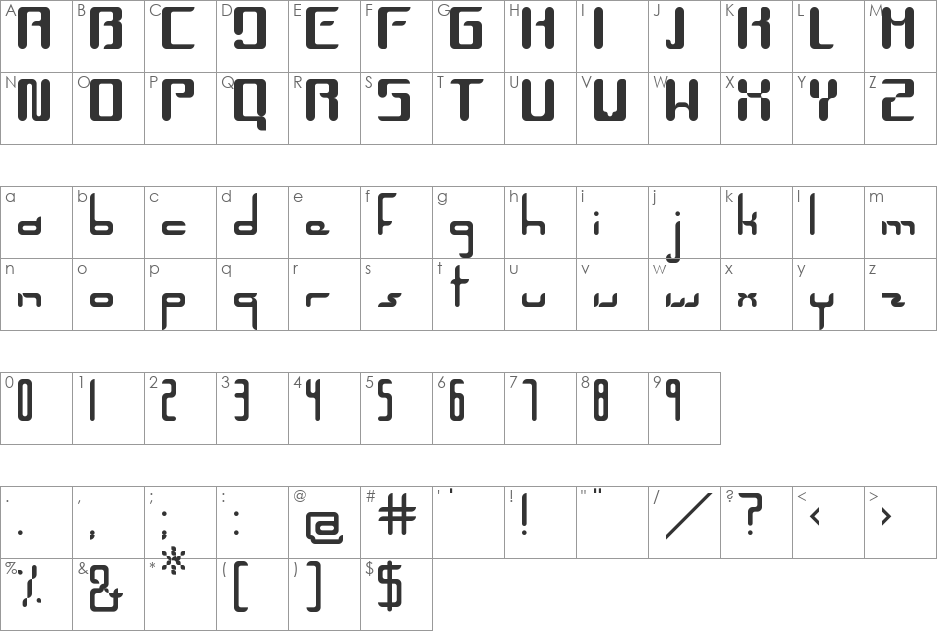 Unica font character map preview