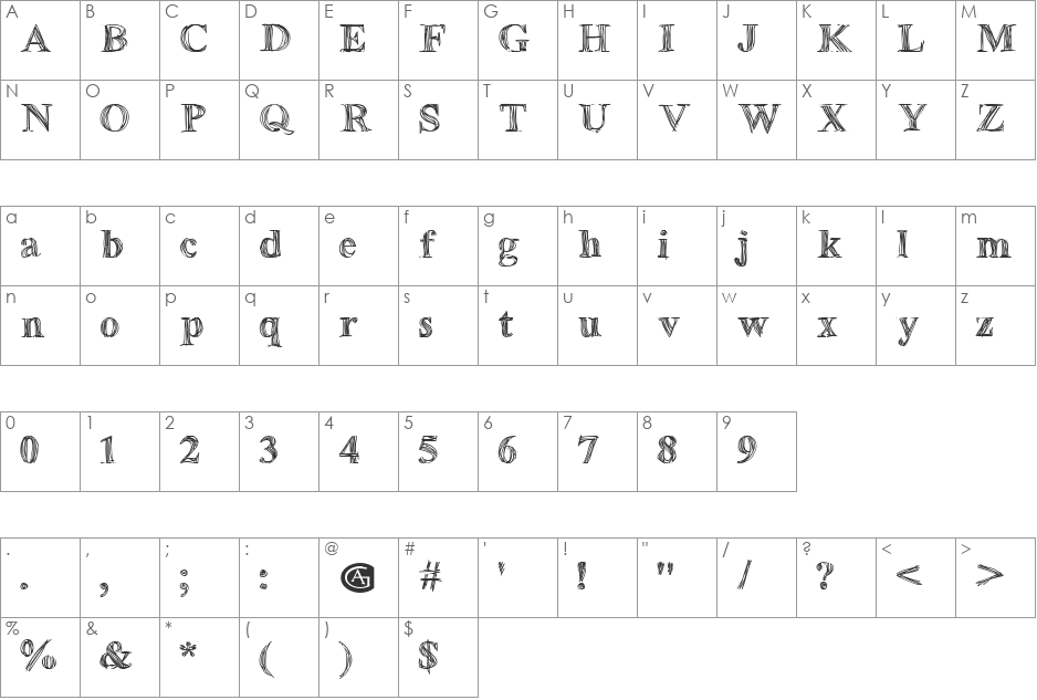 Betabet font character map preview