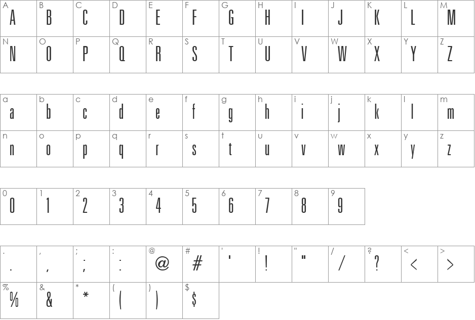 Uniform Ultra Condensed font character map preview