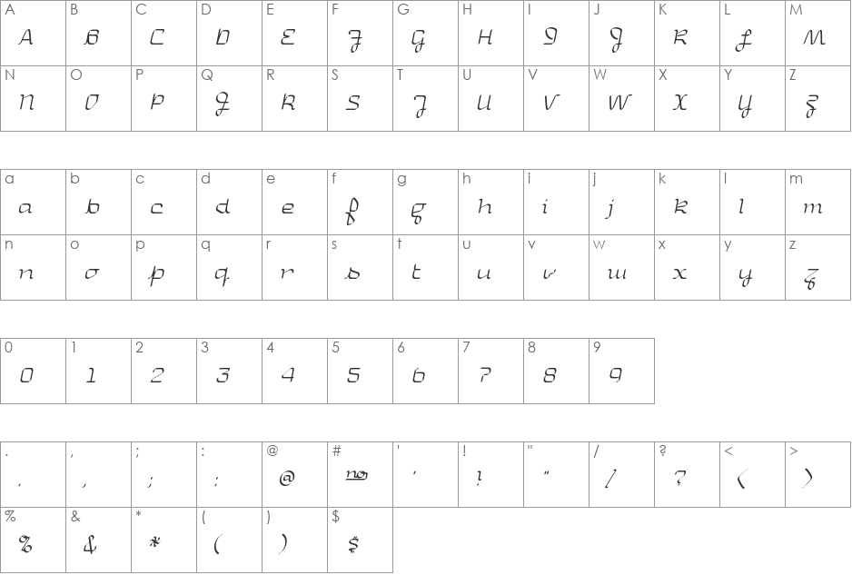 Uniglow font character map preview