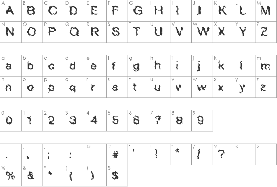 UnionCarbide font character map preview