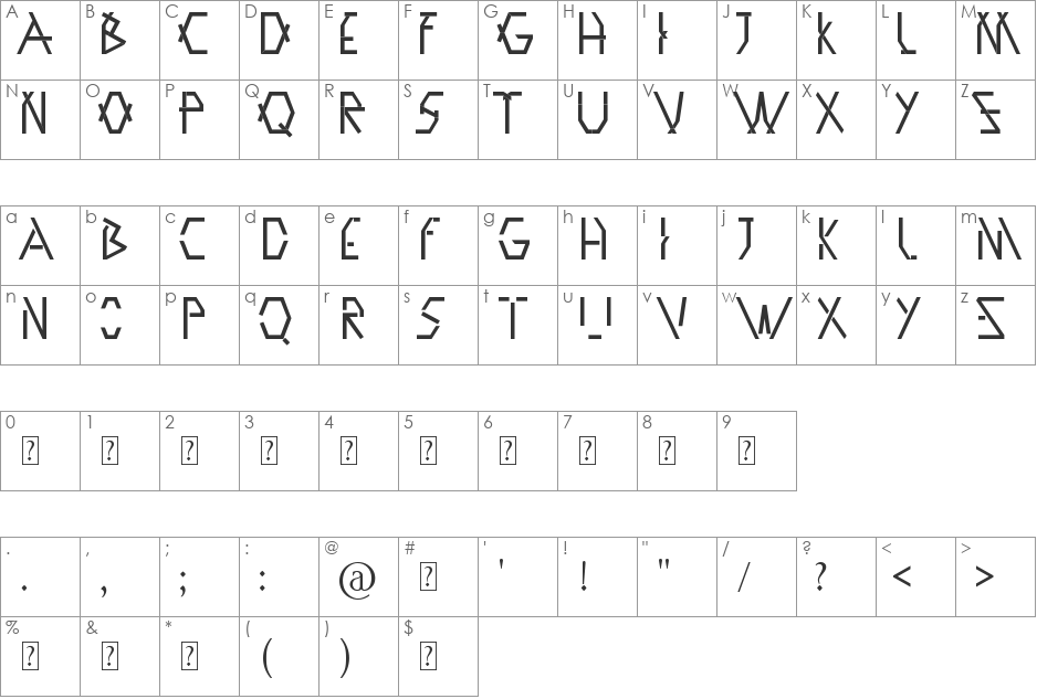 Aerea font character map preview