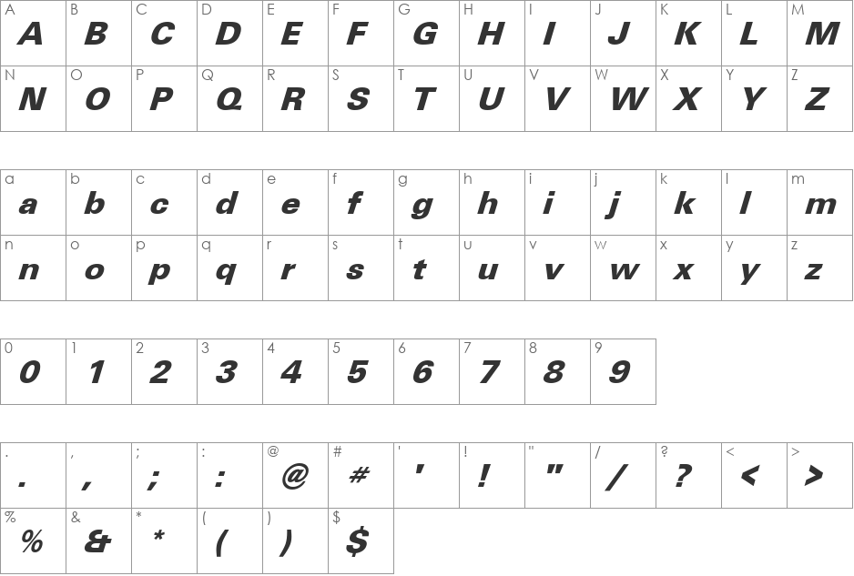 Unique font character map preview