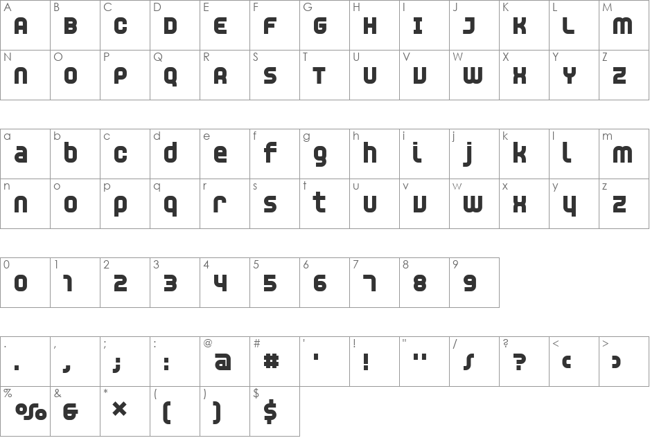 Unisect font character map preview