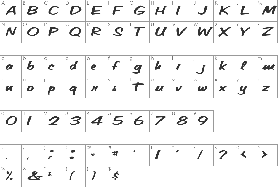 BetaTechFont65 font character map preview