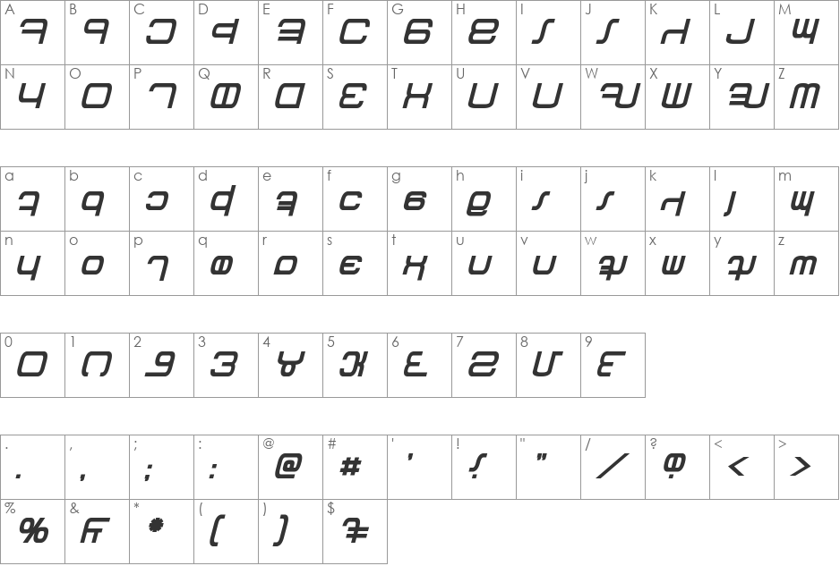 Betazed font character map preview