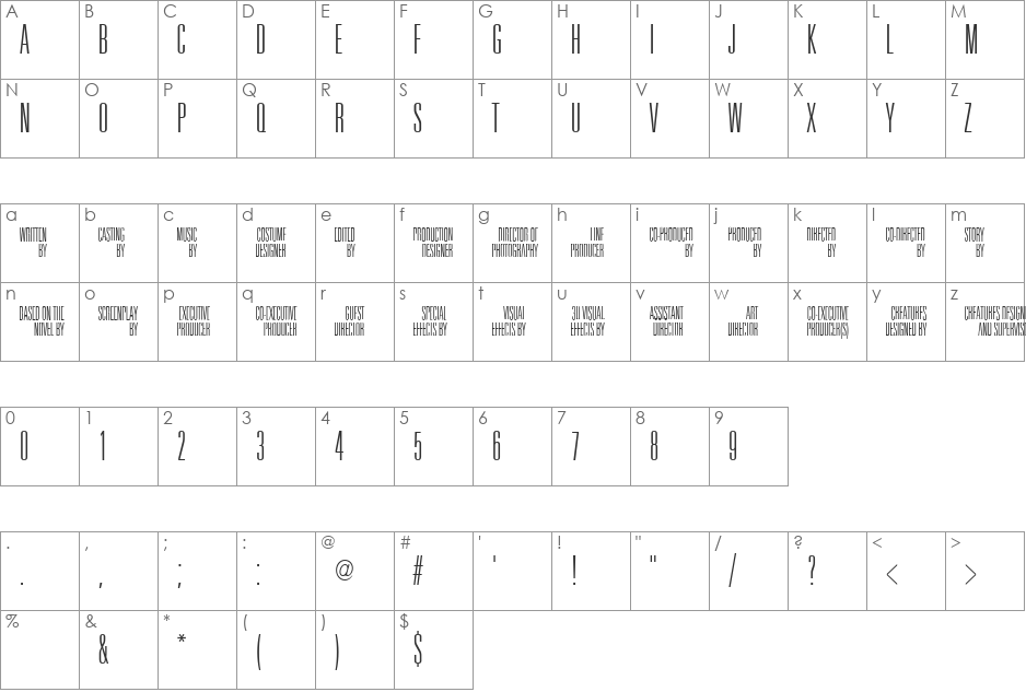 Universal Accreditation font character map preview