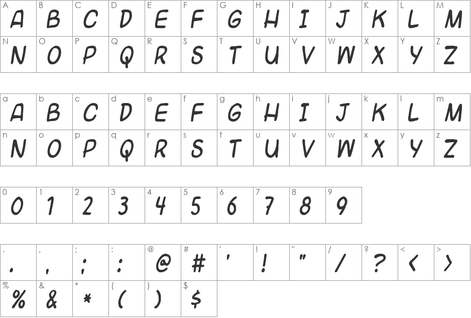 Universal fruitcake font character map preview