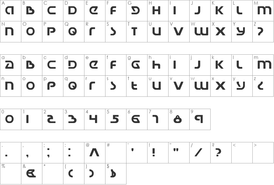 Universal Jack font character map preview