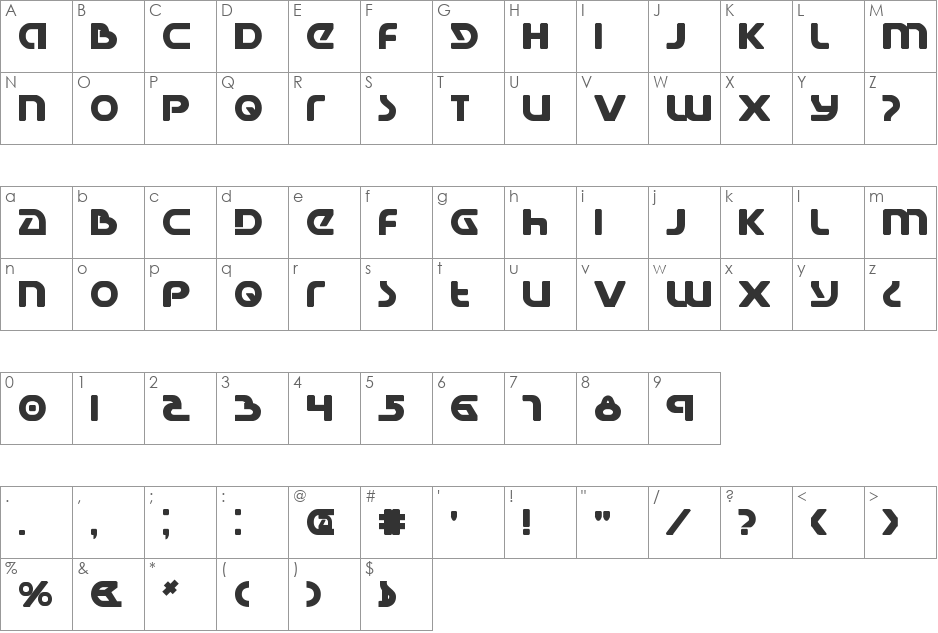 Universal Jack Bold font character map preview