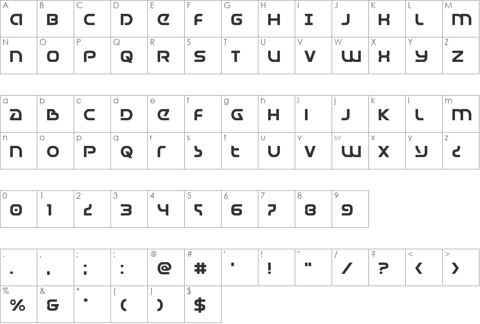 Universal Jack Leftalic font character map preview