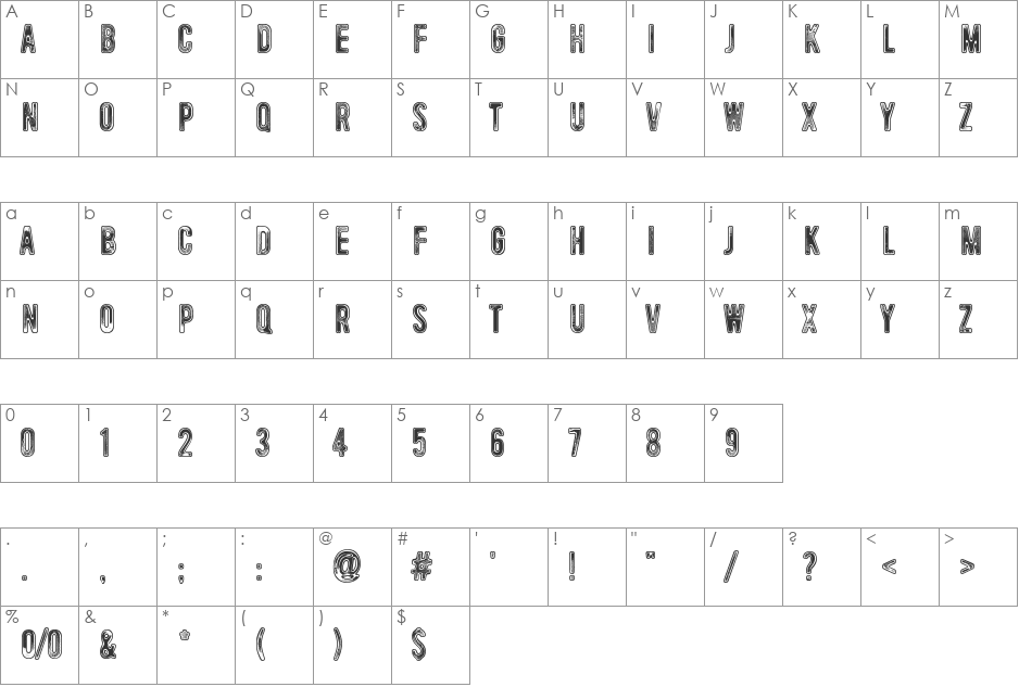 Universal Mind font character map preview