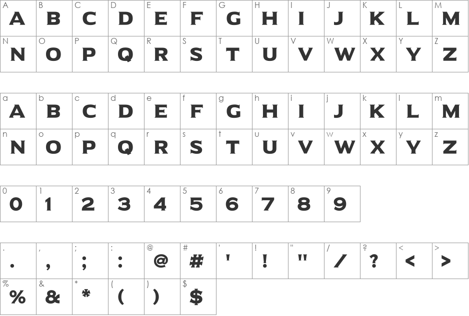 Universal Serif font character map preview