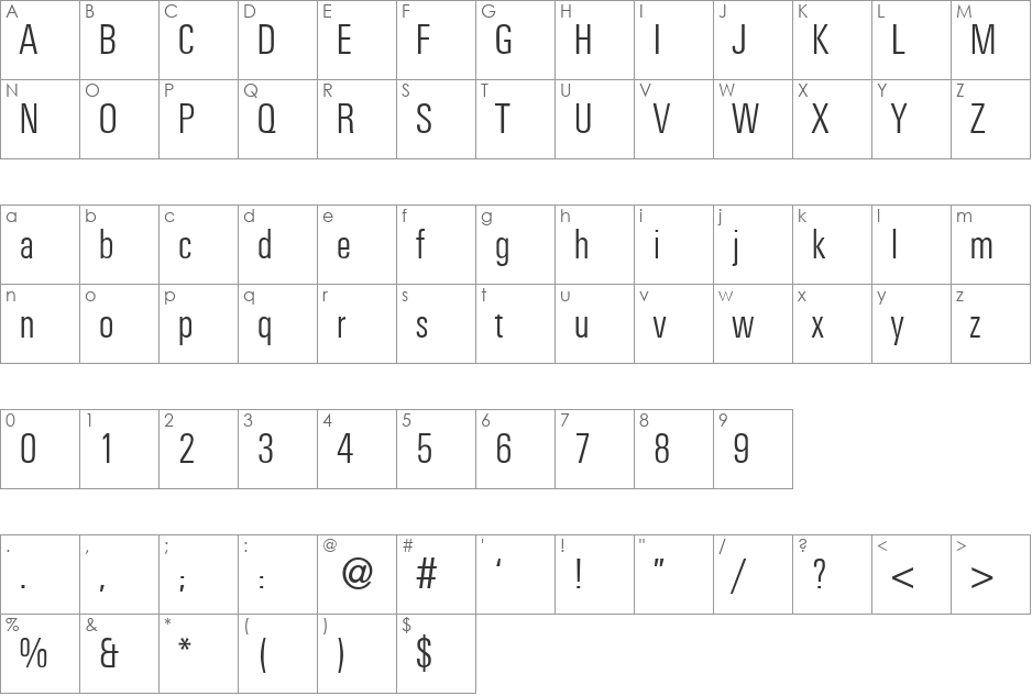 UniversalCLDB font character map preview