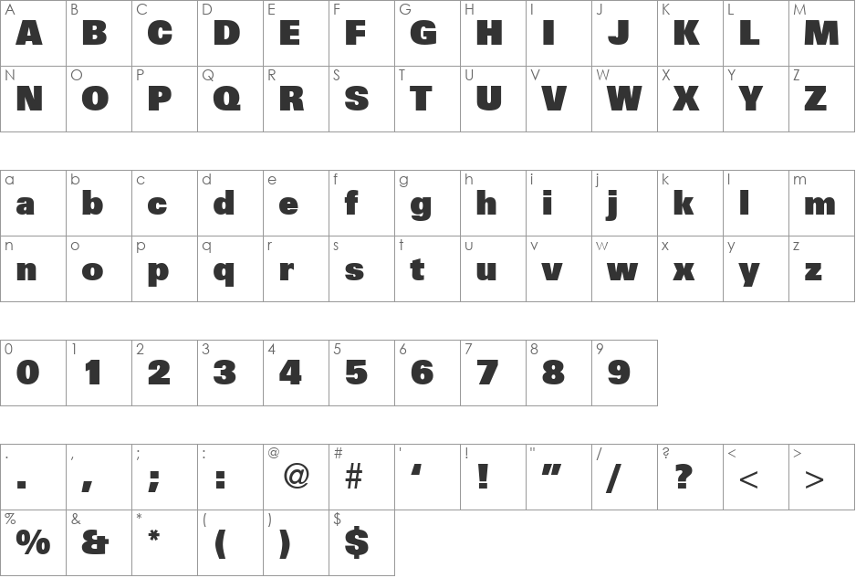 UniversalHvyDB font character map preview
