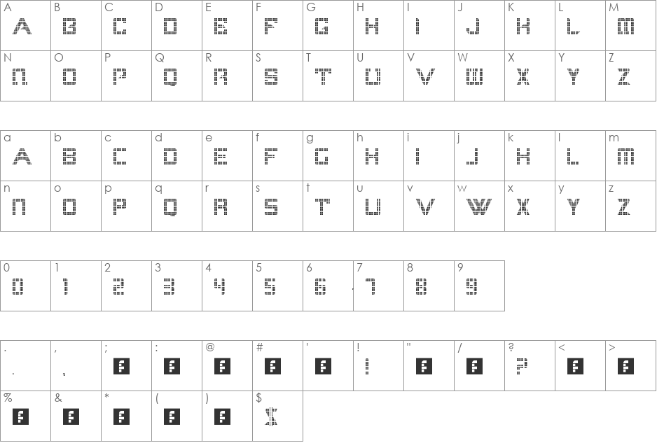 universatario trace font character map preview