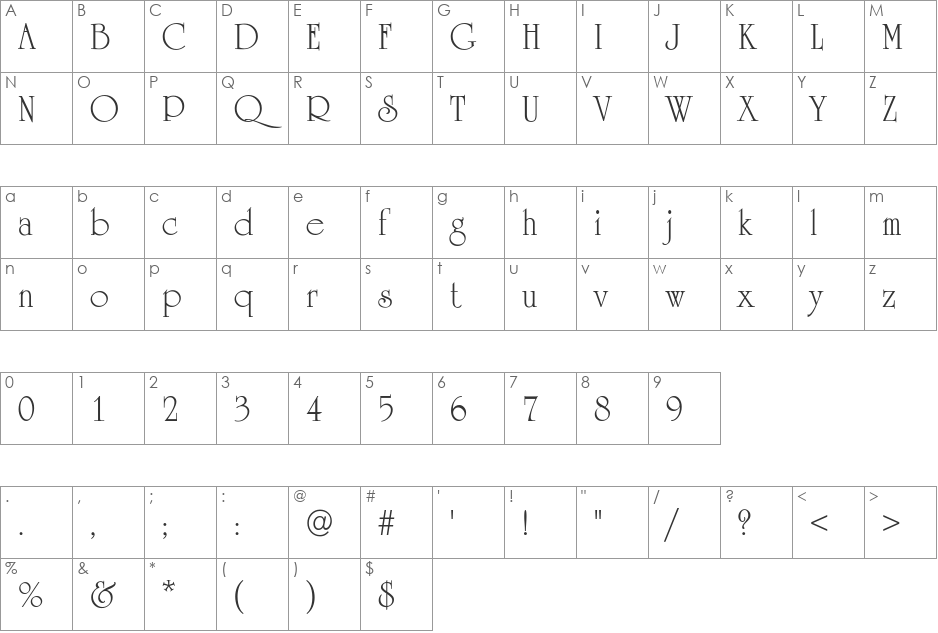 UniversityRoman font character map preview