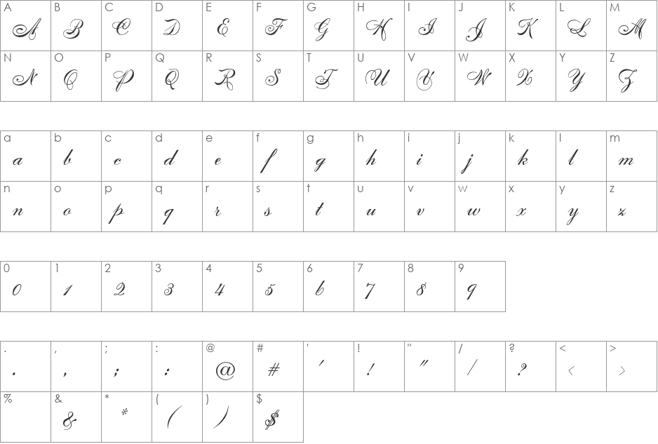 UniversityScript font character map preview