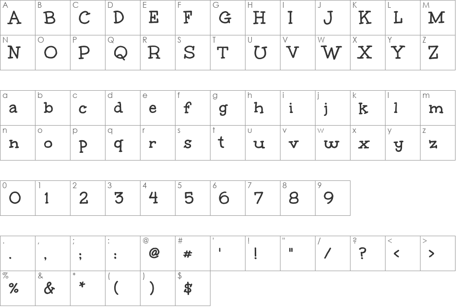 Unkempt font character map preview
