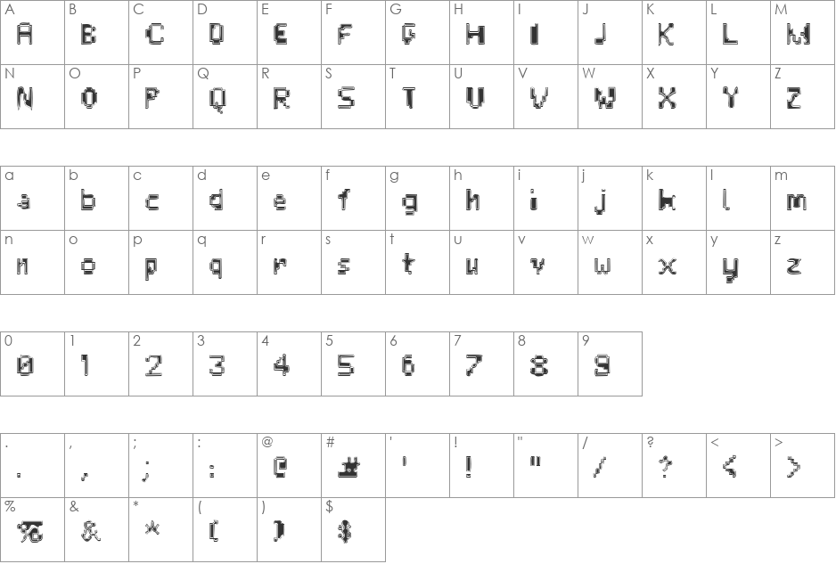Unknown Error font character map preview