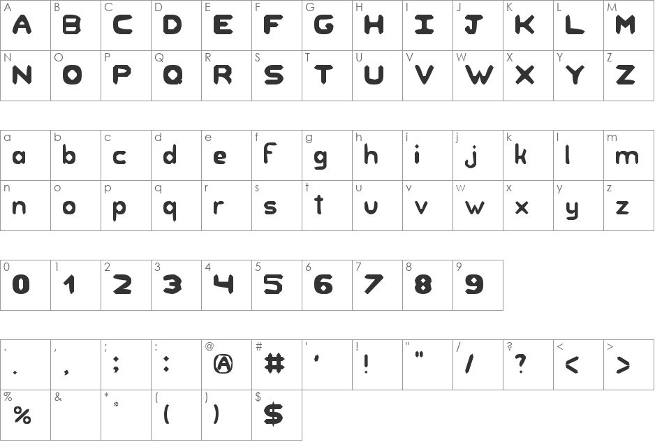 Unknown Regularity font character map preview
