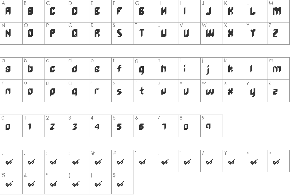 unlikeEdge font character map preview