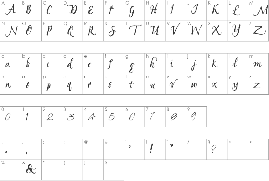 Unnamed Melody font character map preview
