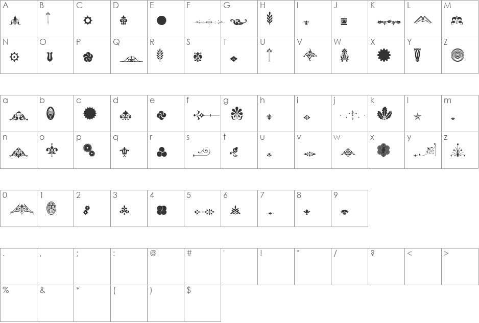 Unnamed Ornaments Series One font character map preview