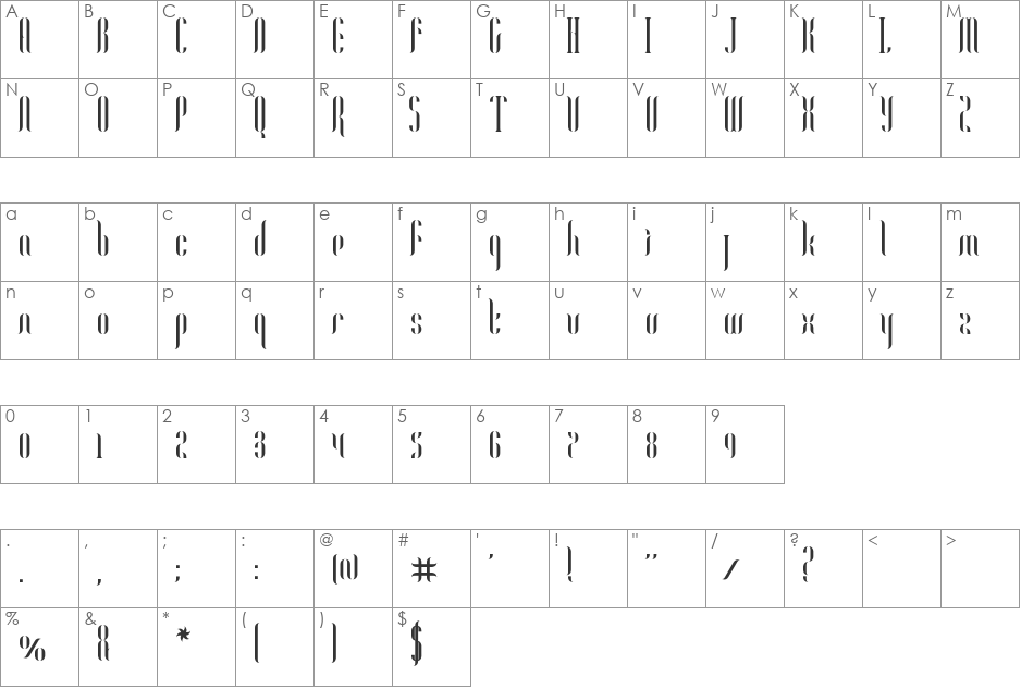 Unnipolis font character map preview
