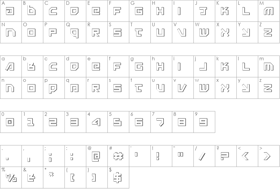 Uno Estado 3D font character map preview